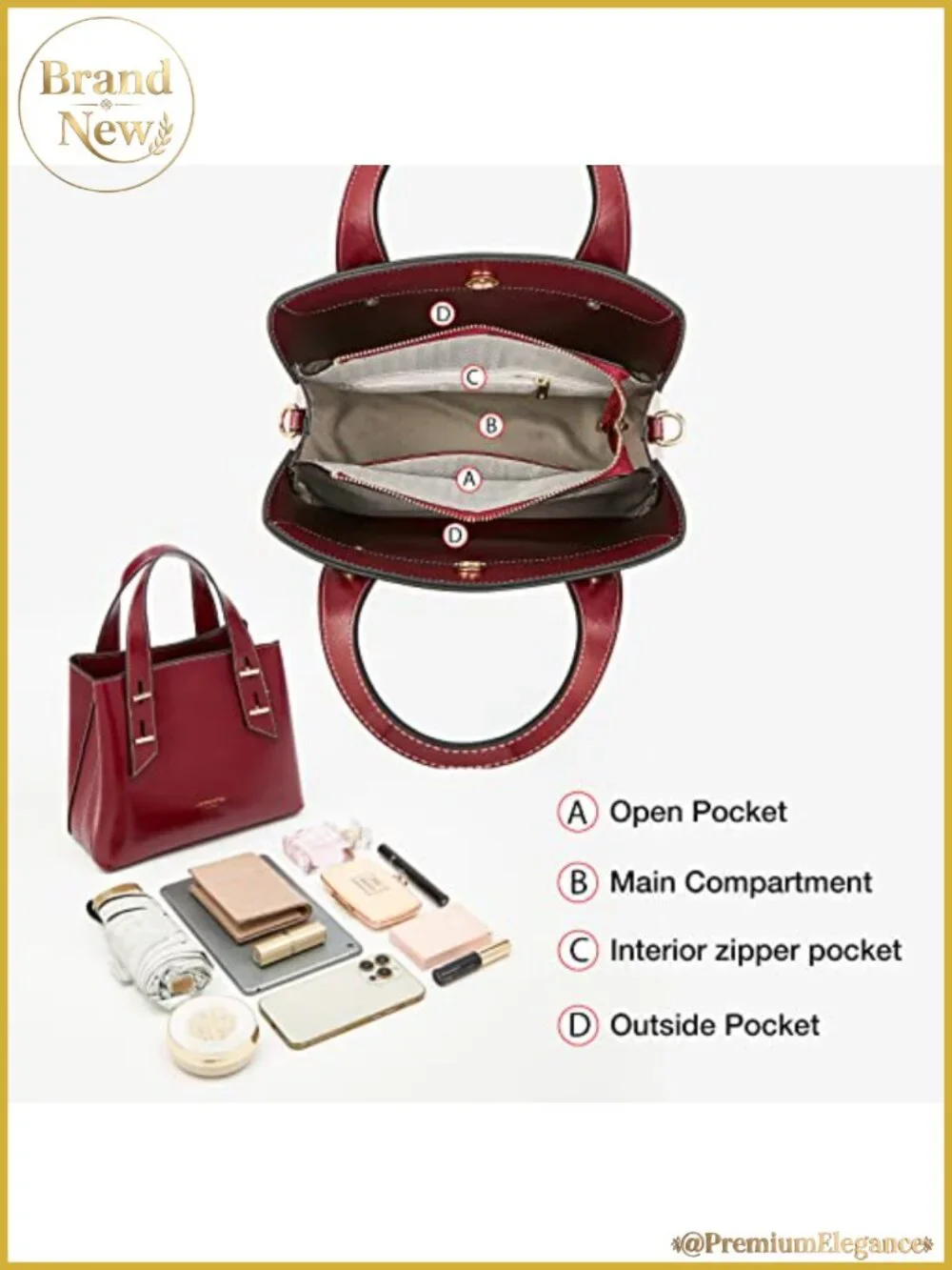 Genuine Leather Satchel Handbag Women Crossbody Top-handle Tote Purse